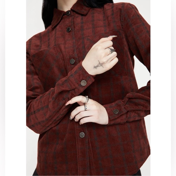 NWT Disturbia Terracotta Check Cord Shirt size US 8 - Picture 2 of 10